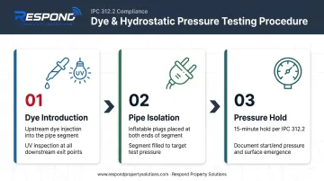 Three-step dye testing and hydrostatic pressure testing process flow diagram