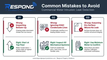 Three most common commercial water leak detection mistakes and correct practices