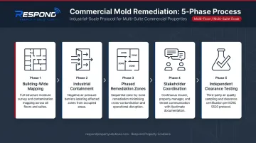 Commercial mold remediation five-phase process with containment and clearance stages