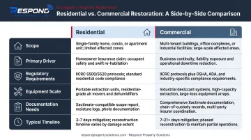 Residential versus commercial mold remediation six-dimension comparison chart