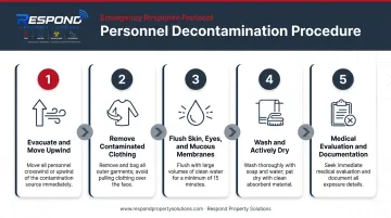 5-step emergency personnel decontamination sequence from evacuation to medical evaluation