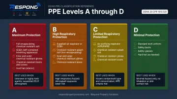 OSHA Level A to D PPE protection framework four-tier comparison infographic