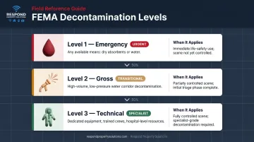 FEMA three-level emergency decontamination hierarchy from emergency to technical