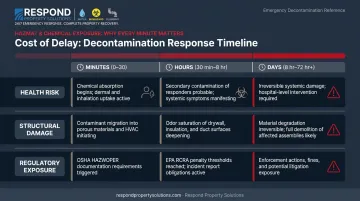 Contamination delay consequences timeline showing escalating health and structural damage risks