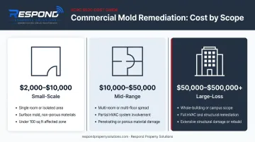 Three-tier commercial mold remediation cost range comparison infographic