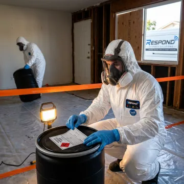 Technician documenting a hazardous waste cleanup process