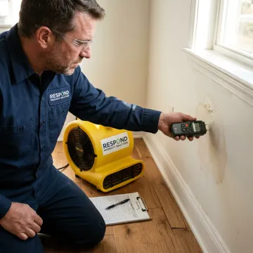 Technician checking moisture after water damage