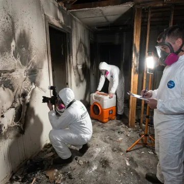 Technicians documenting fire and smoke damage