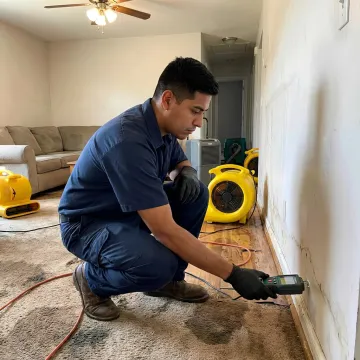 Technician checking moisture during water restoration