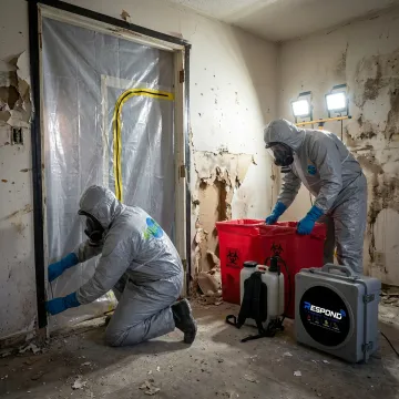 Biohazard cleanup team preparing containment and safety equipment
