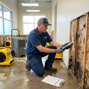 Technician documenting commercial water mitigation