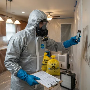 Technician documenting a biohazard cleanup process