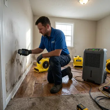 Technician checking moisture during water mitigation
