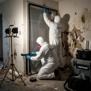 Biohazard cleanup team preparing containment