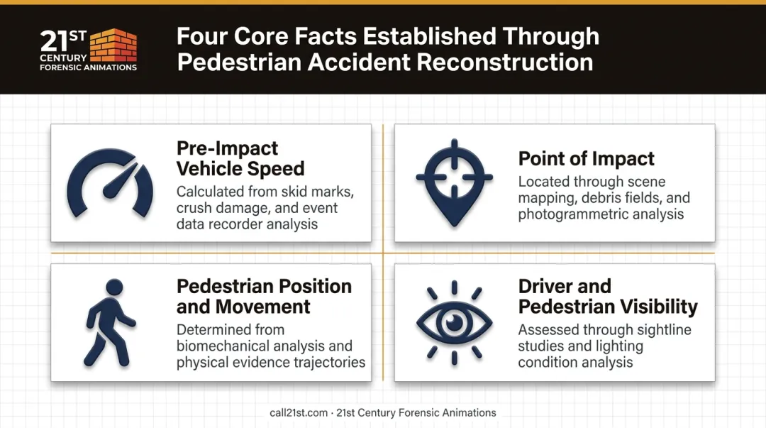 Four key facts established by pedestrian accident reconstruction analysis