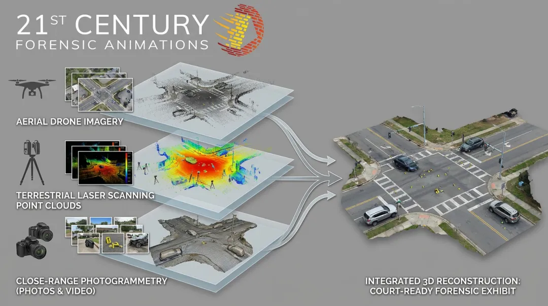 Forensic animation firm combining drone laser scanning and photogrammetry data layers