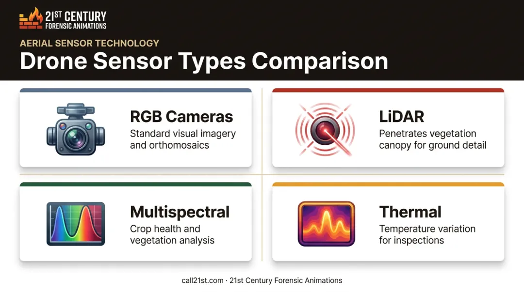 Four drone sensor types comparison for surveying and mapping applications