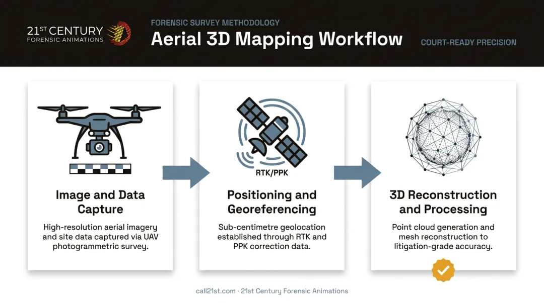 Three-stage aerial 3D mapping workflow from capture to processing