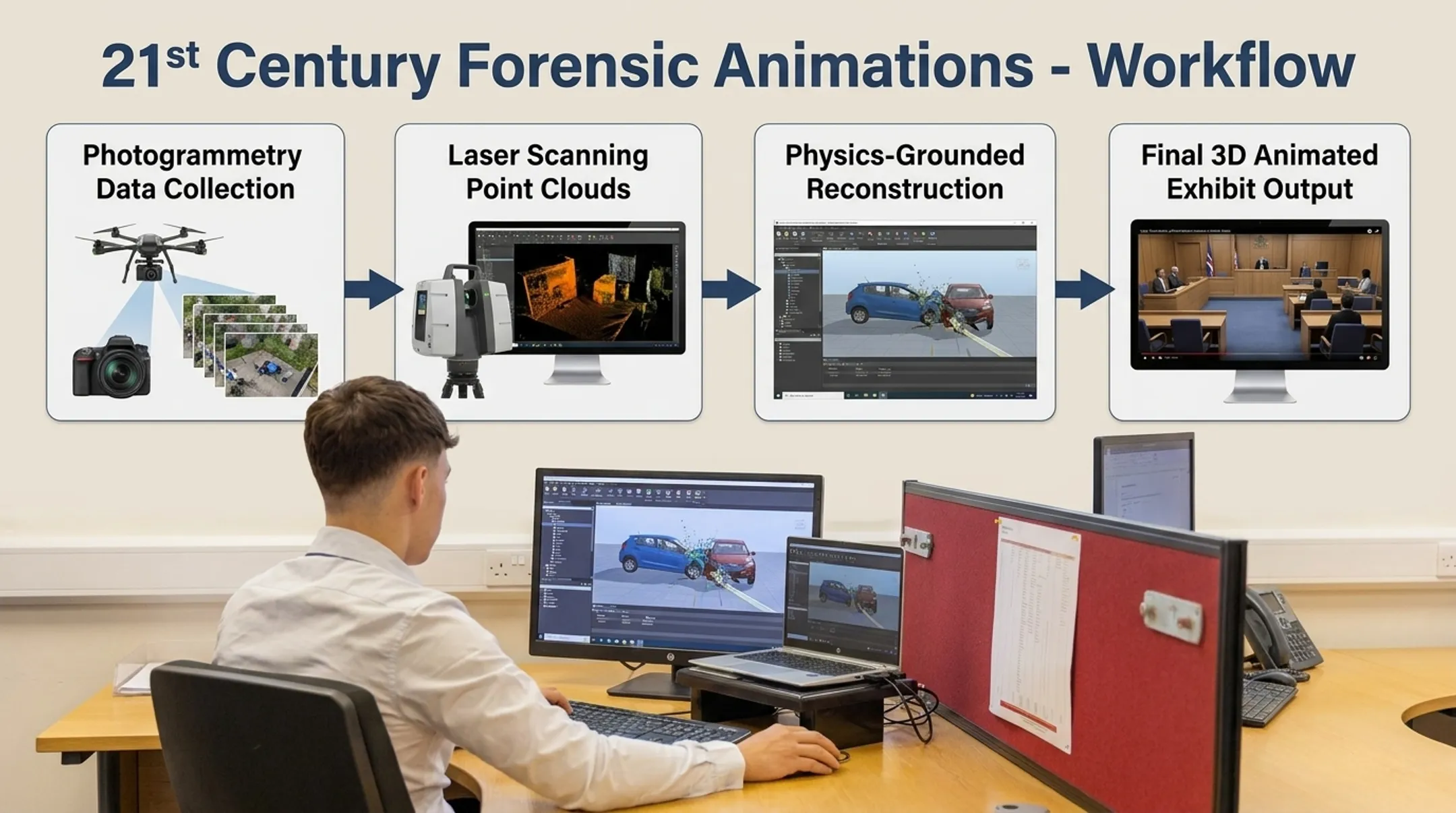 Forensic animation workflow from photogrammetry to final courtroom exhibit