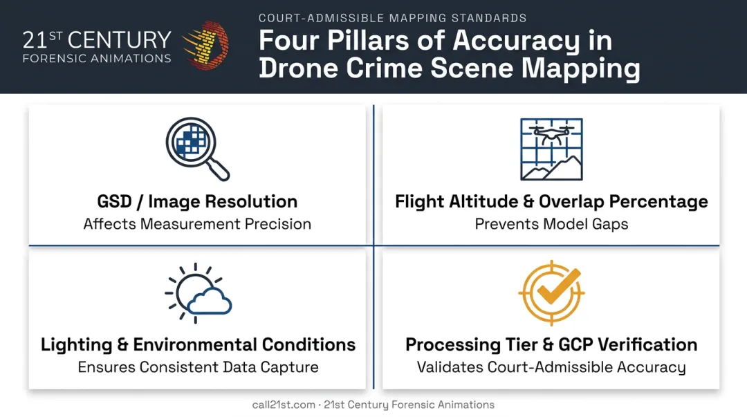 Four key parameters affecting drone photogrammetry accuracy and courtroom admissibility