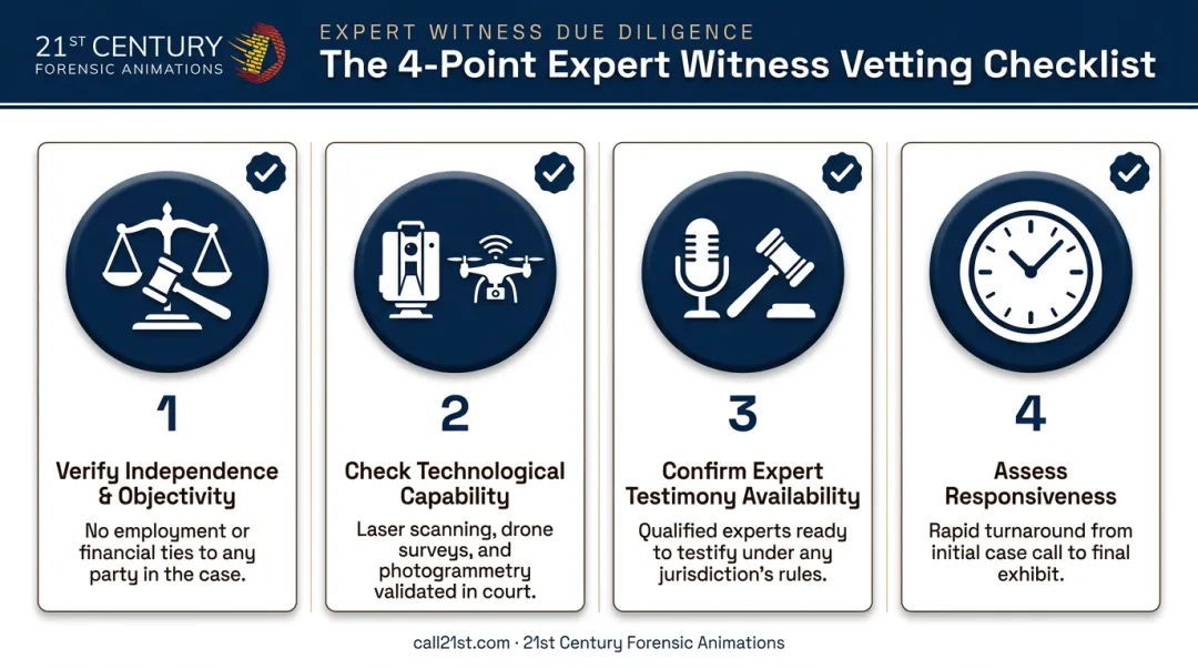 Four-point checklist for vetting a forensic animation expert