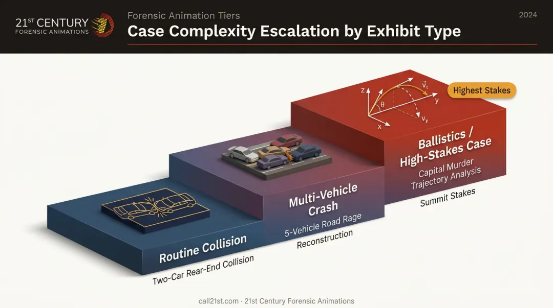 Exhibit complexity scaling from simple diagrams to 3D animations