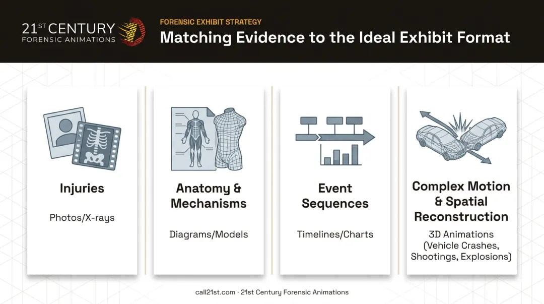 Matching evidence type to demonstrative exhibit format comparison chart
