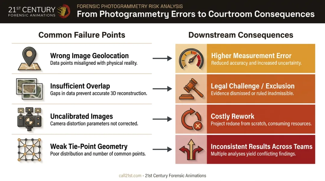 UAV photogrammetry failure points causing legal and financial consequences flow chart