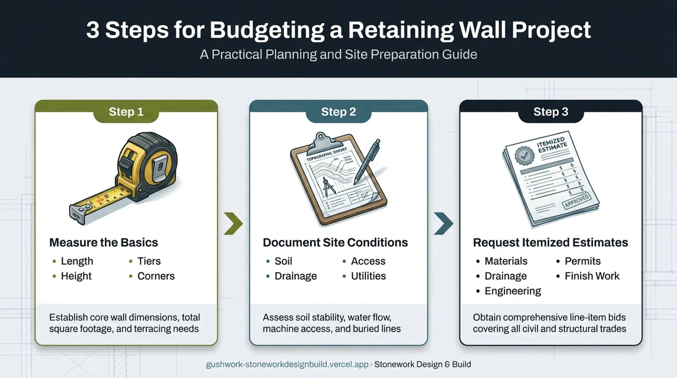 Three-step process to estimate an accurate retaining wall project budget