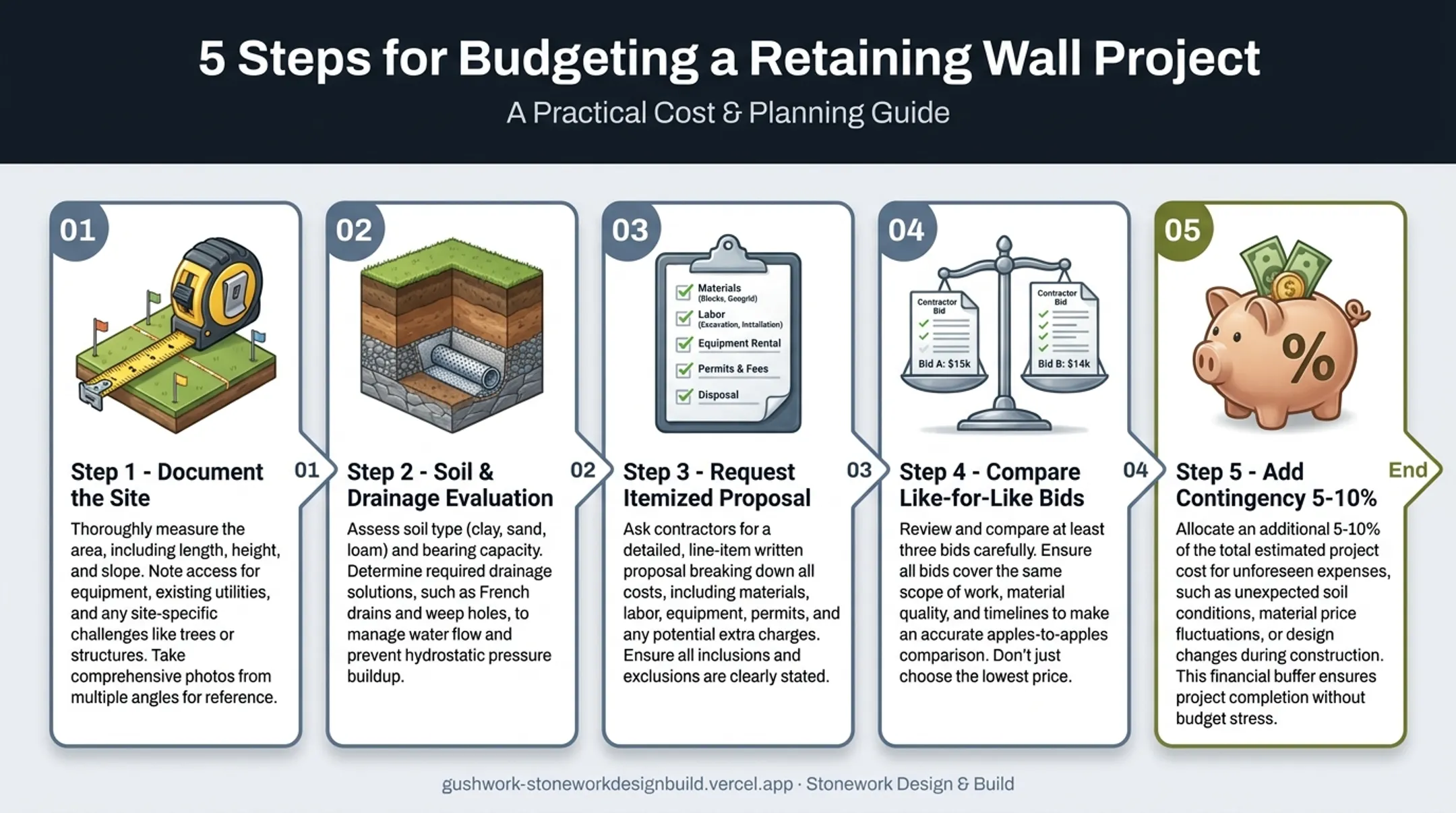5-step process to estimate poured concrete retaining wall budget