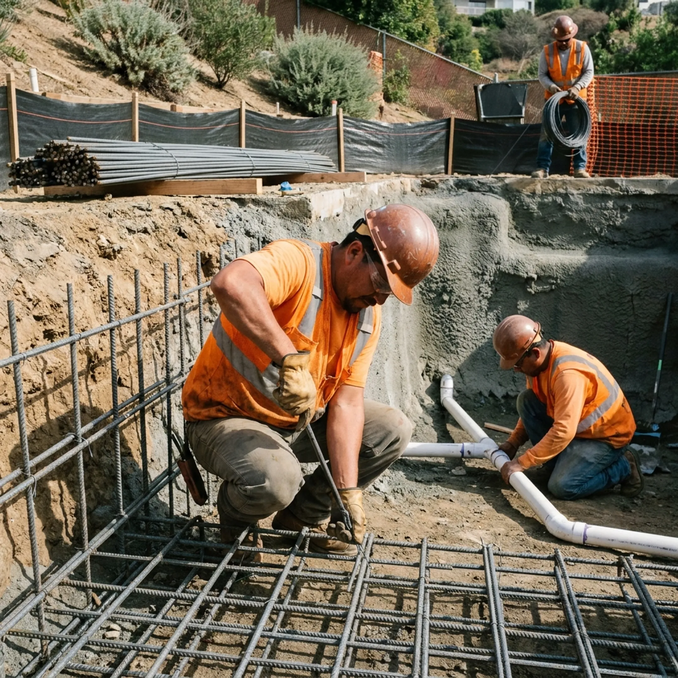 Custom gunite residential pool construction site