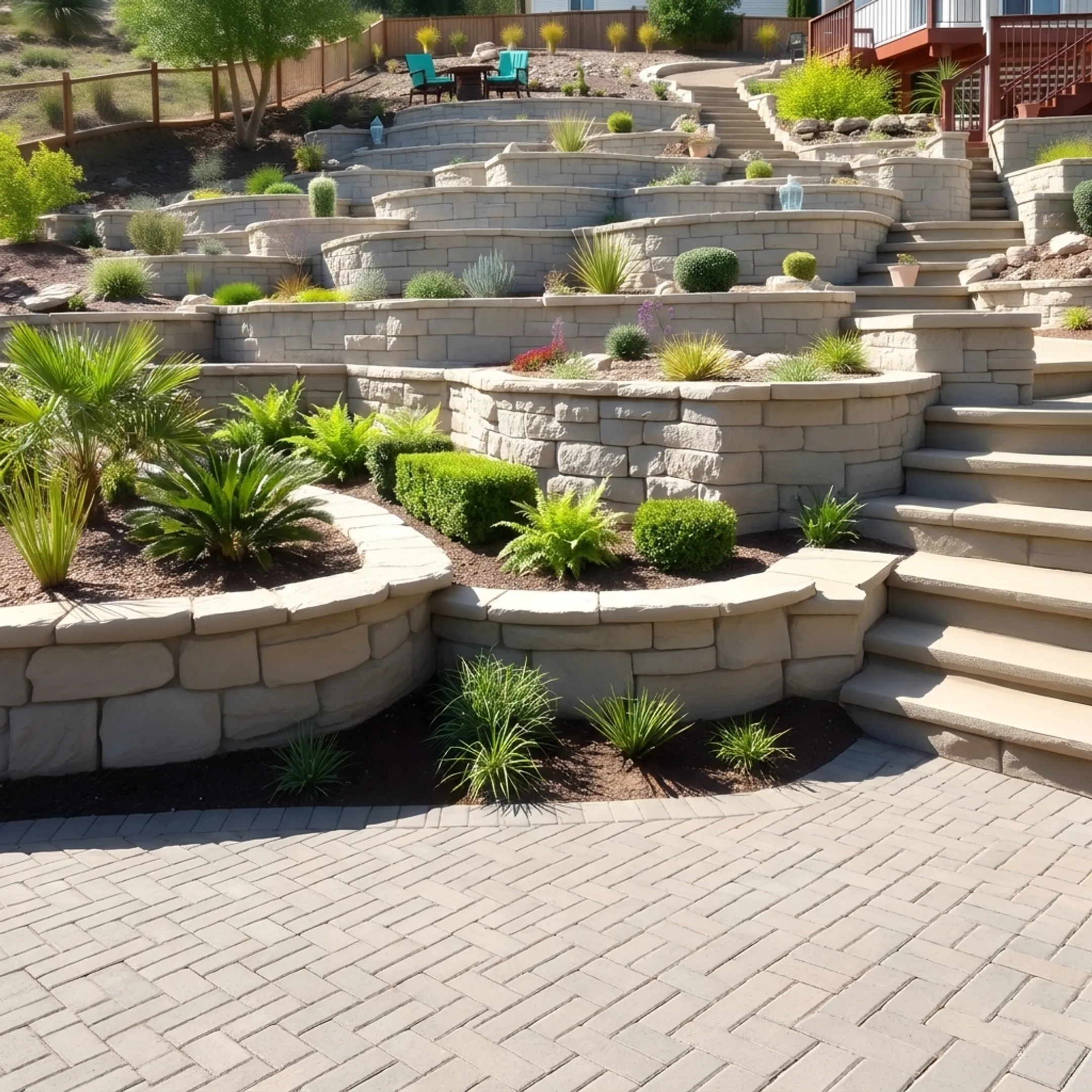 Hardscape landscaping patio and stone retaining wall