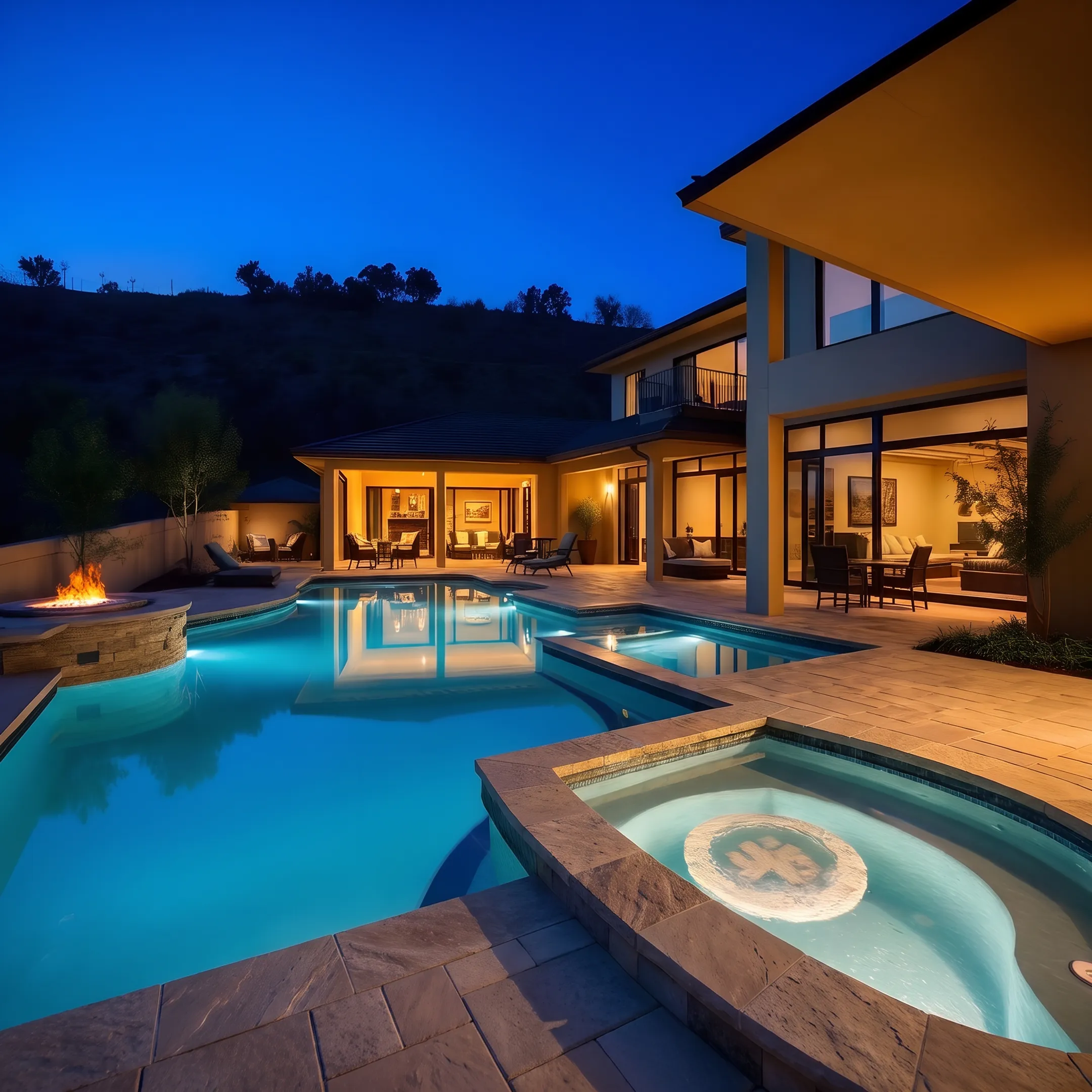 Custom gunite swimming pool and integrated spa in a residential backyard