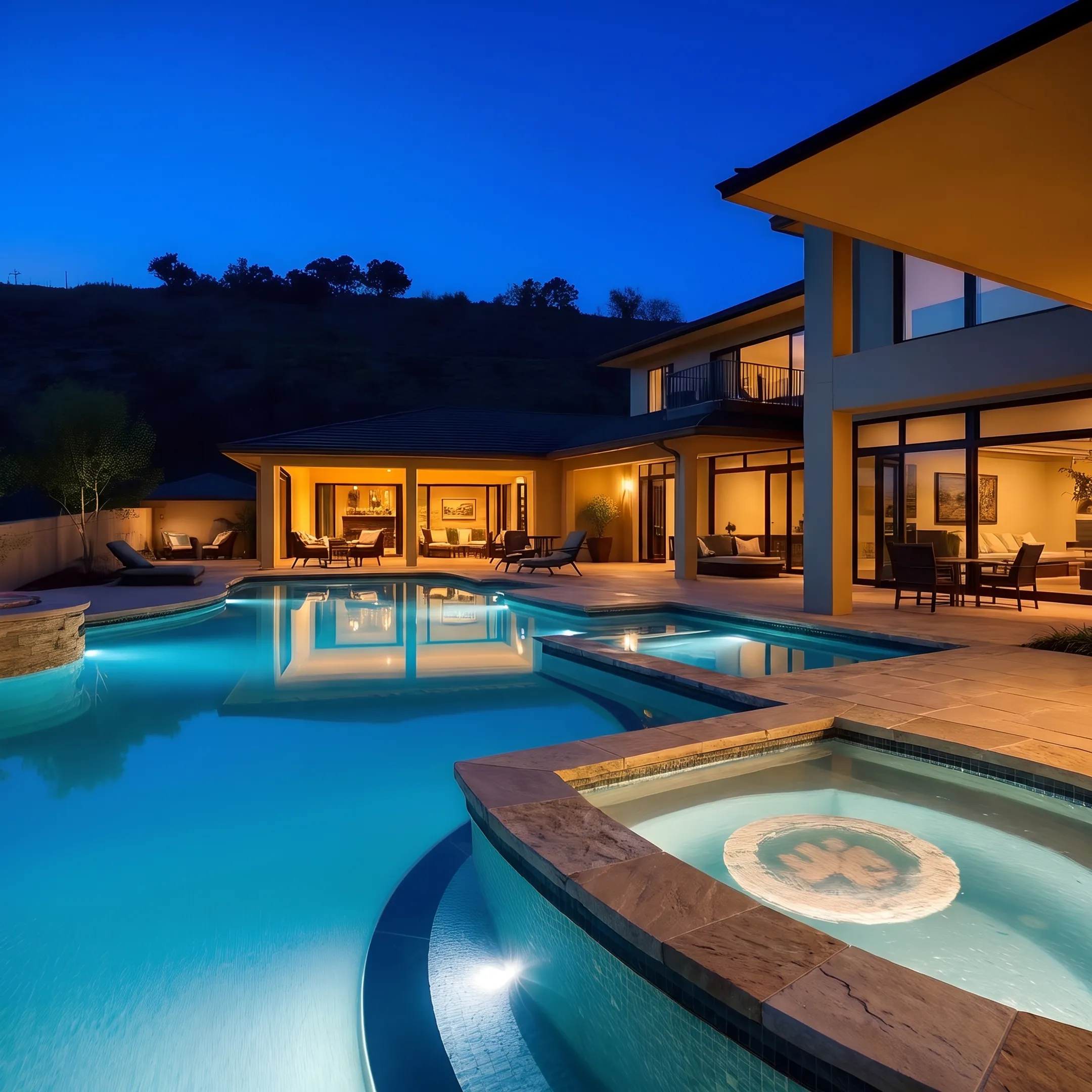 Custom residential gunite swimming pool and spa with stone coping