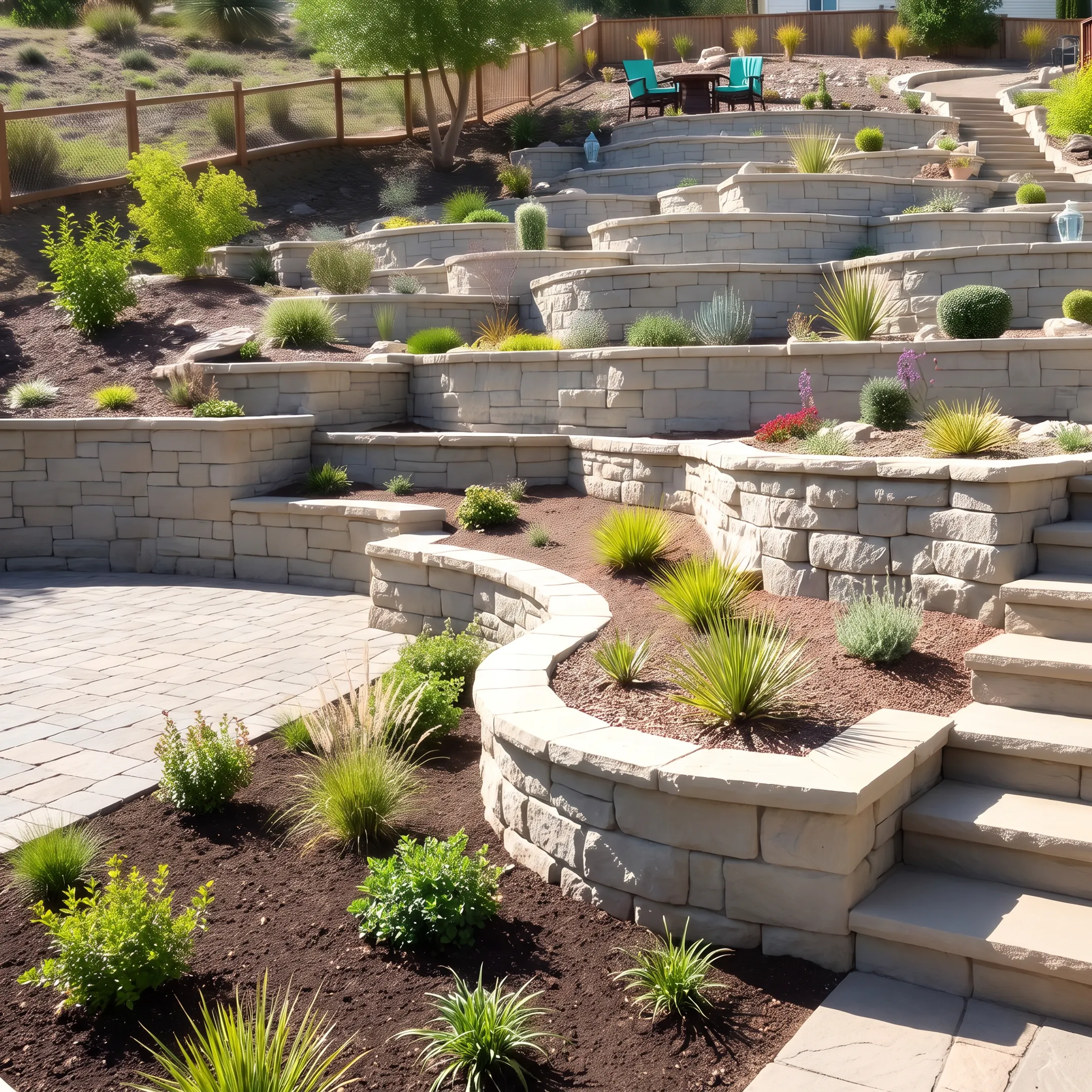 Landscape design and construction project featuring patio pavers and plantings