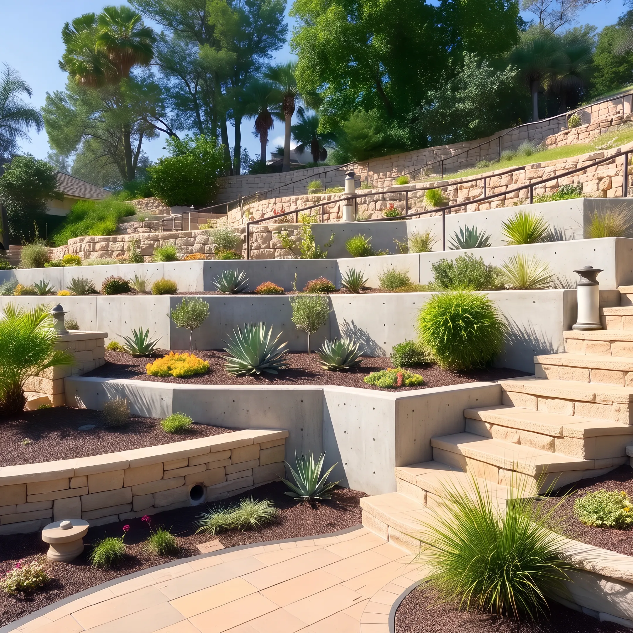 Engineered concrete retaining wall on a Los Angeles residential hillside property