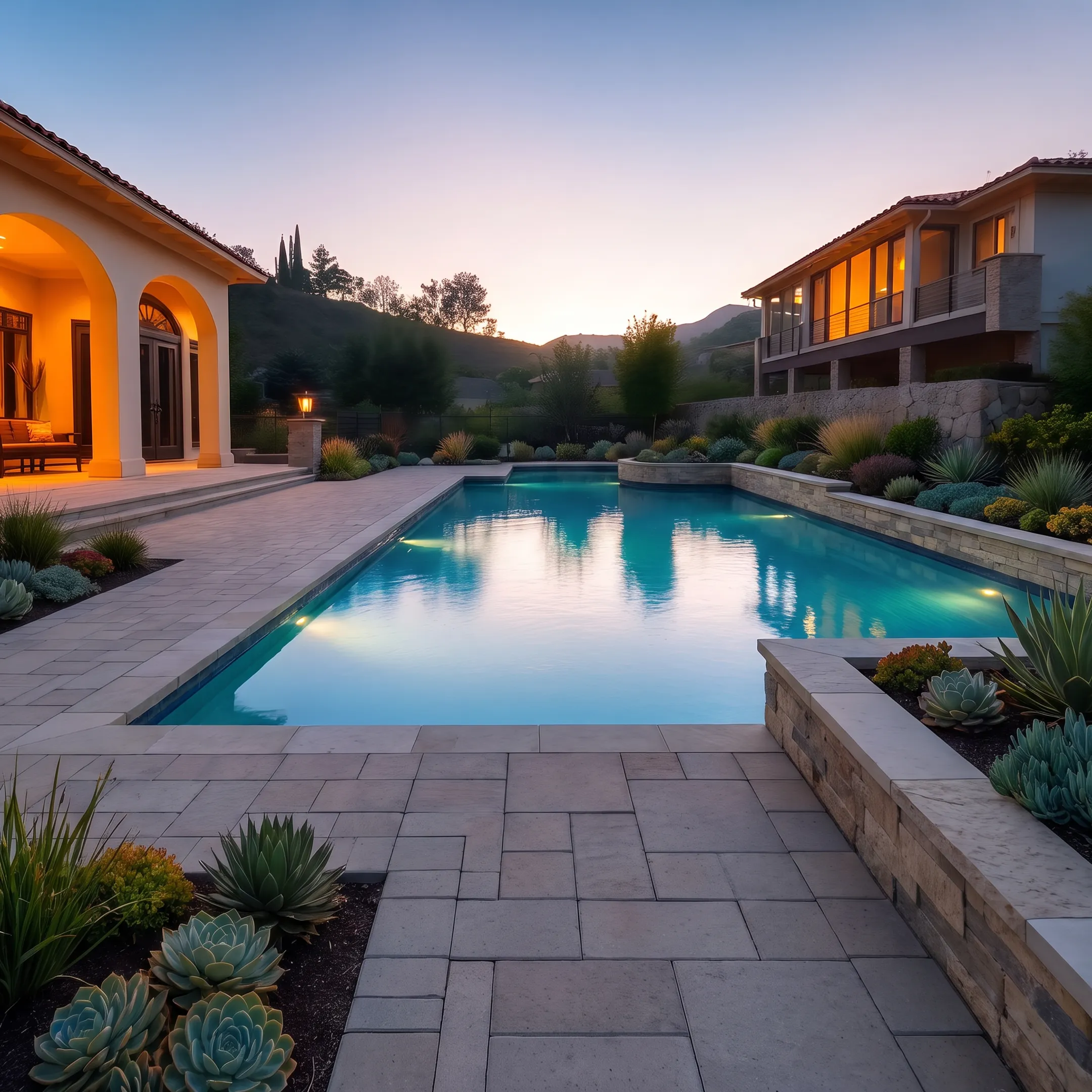 Completed landscape design and build project with patio and pool