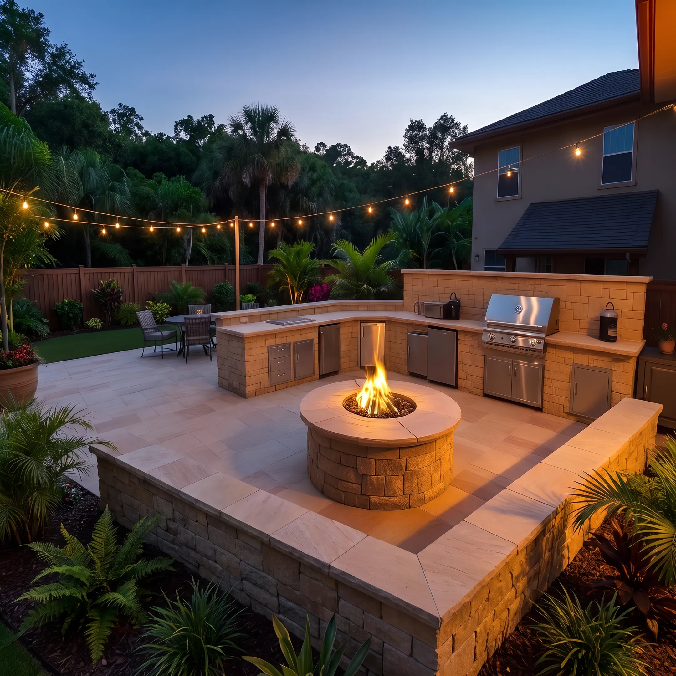 Custom stone paver patio and outdoor kitchen hardscape
