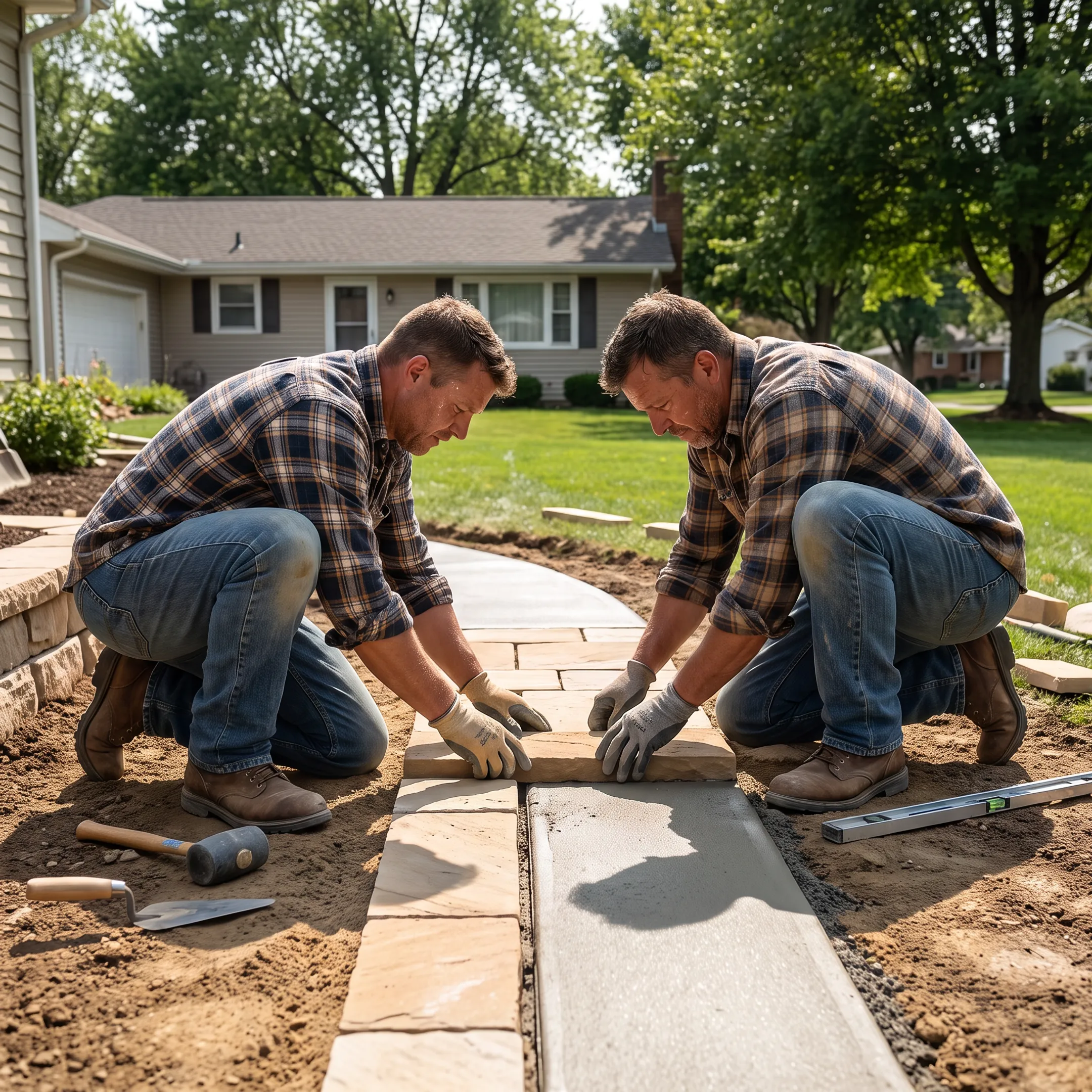 Reinforced concrete flatwork and stone masonry installation