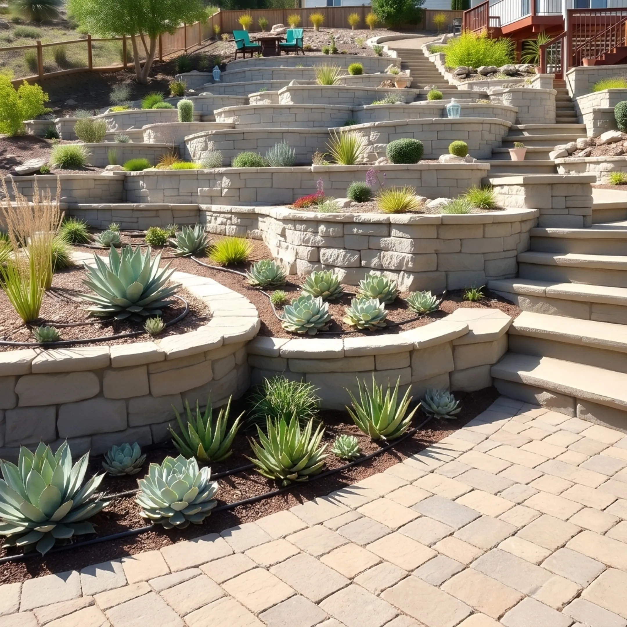 Water-wise landscaping with succulents and stone hardscape