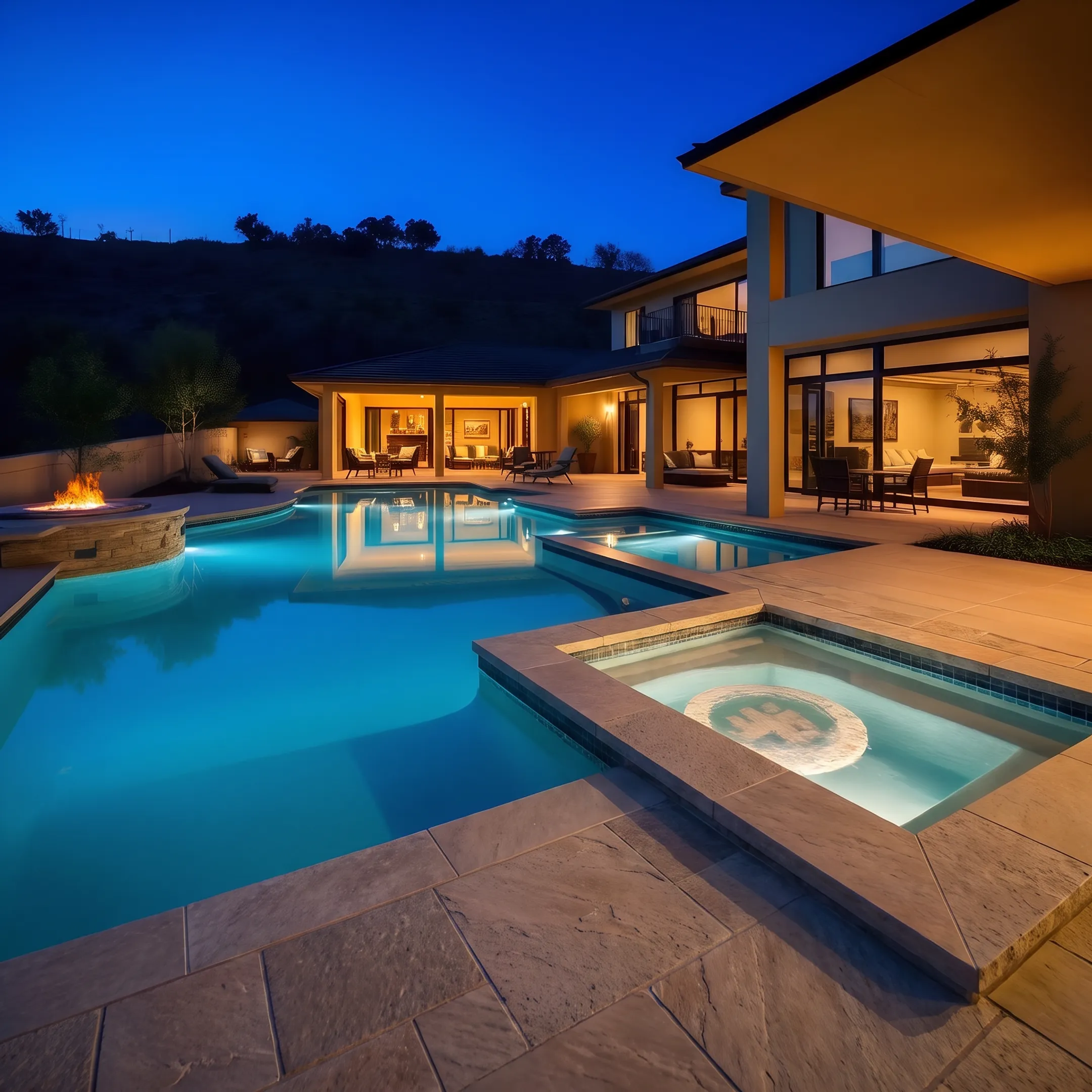 Custom gunite swimming pool and integrated spa in a modern backyard setting