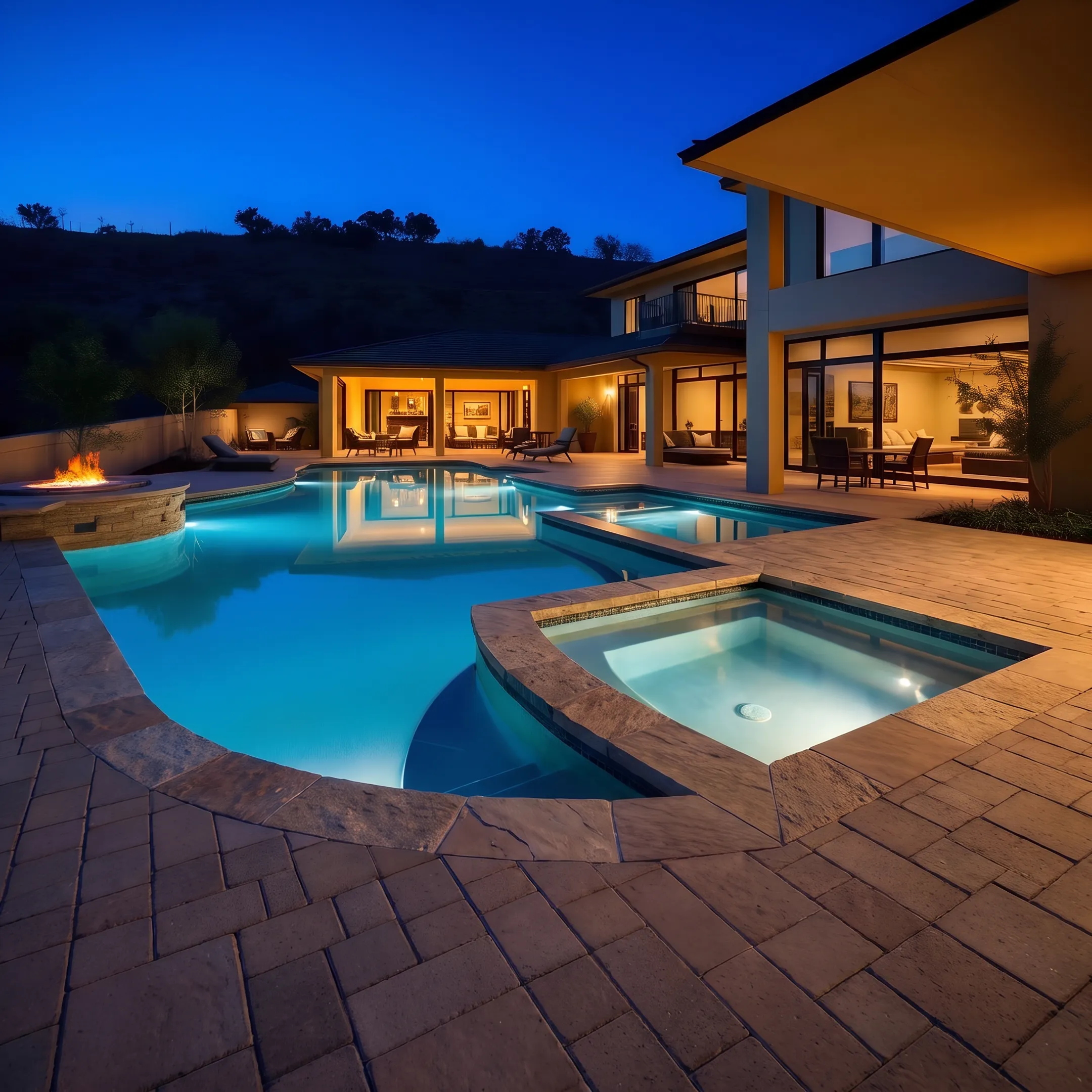 Custom gunite pool and spa installation in Asheboro residential backyard