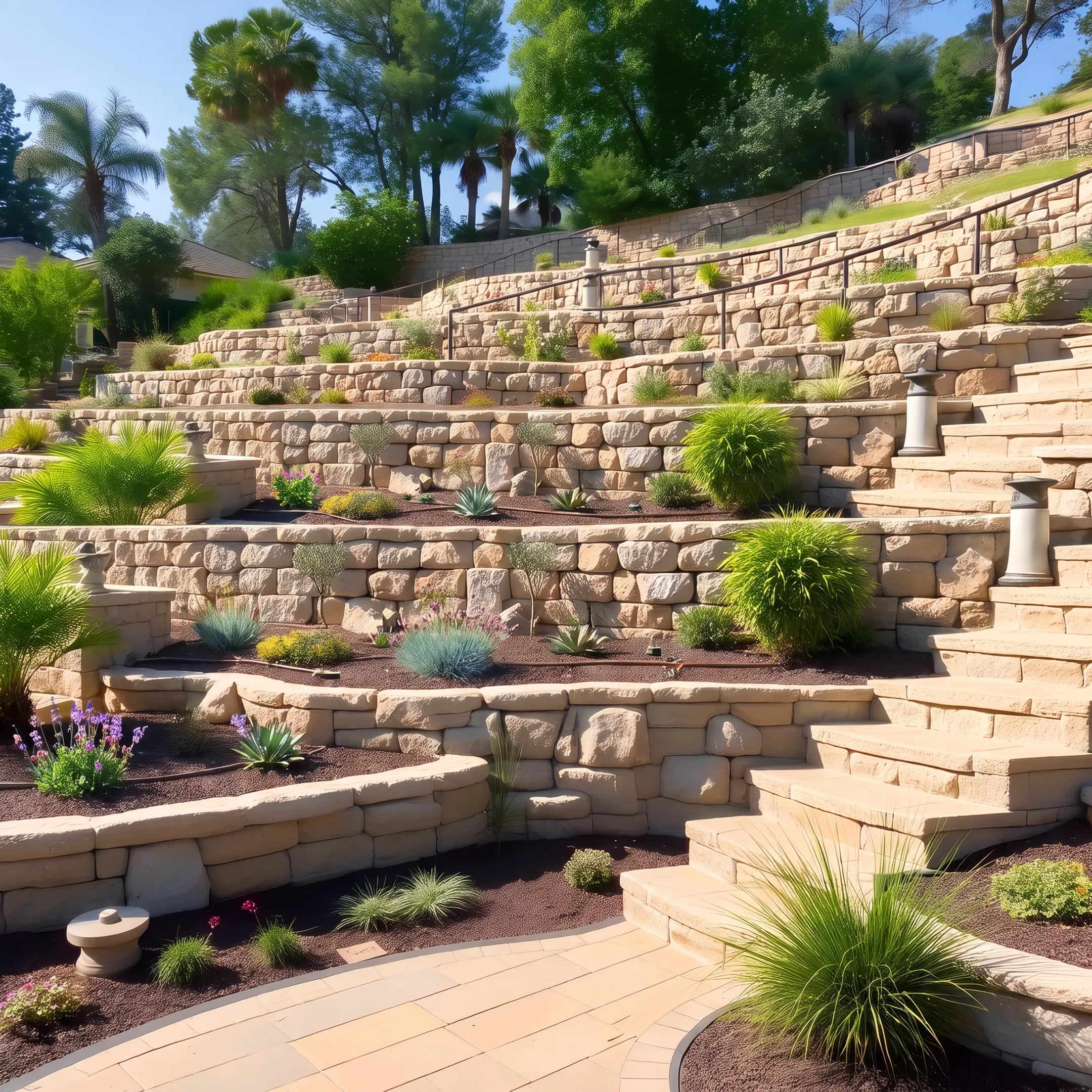 Architectural garden landscape design with coordinated plants and hardscape