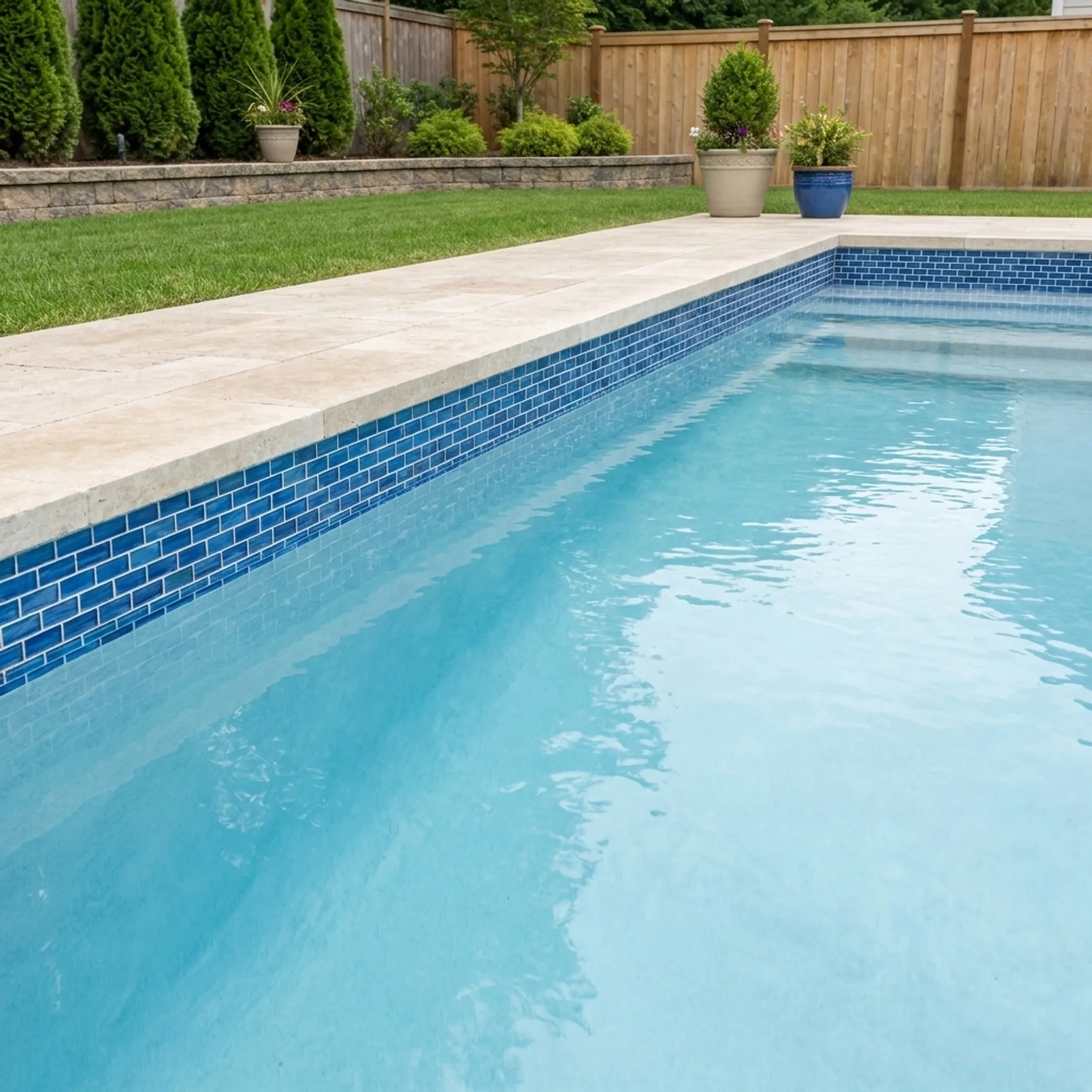 Freshly resurfaced inground pool with new blue plaster finish