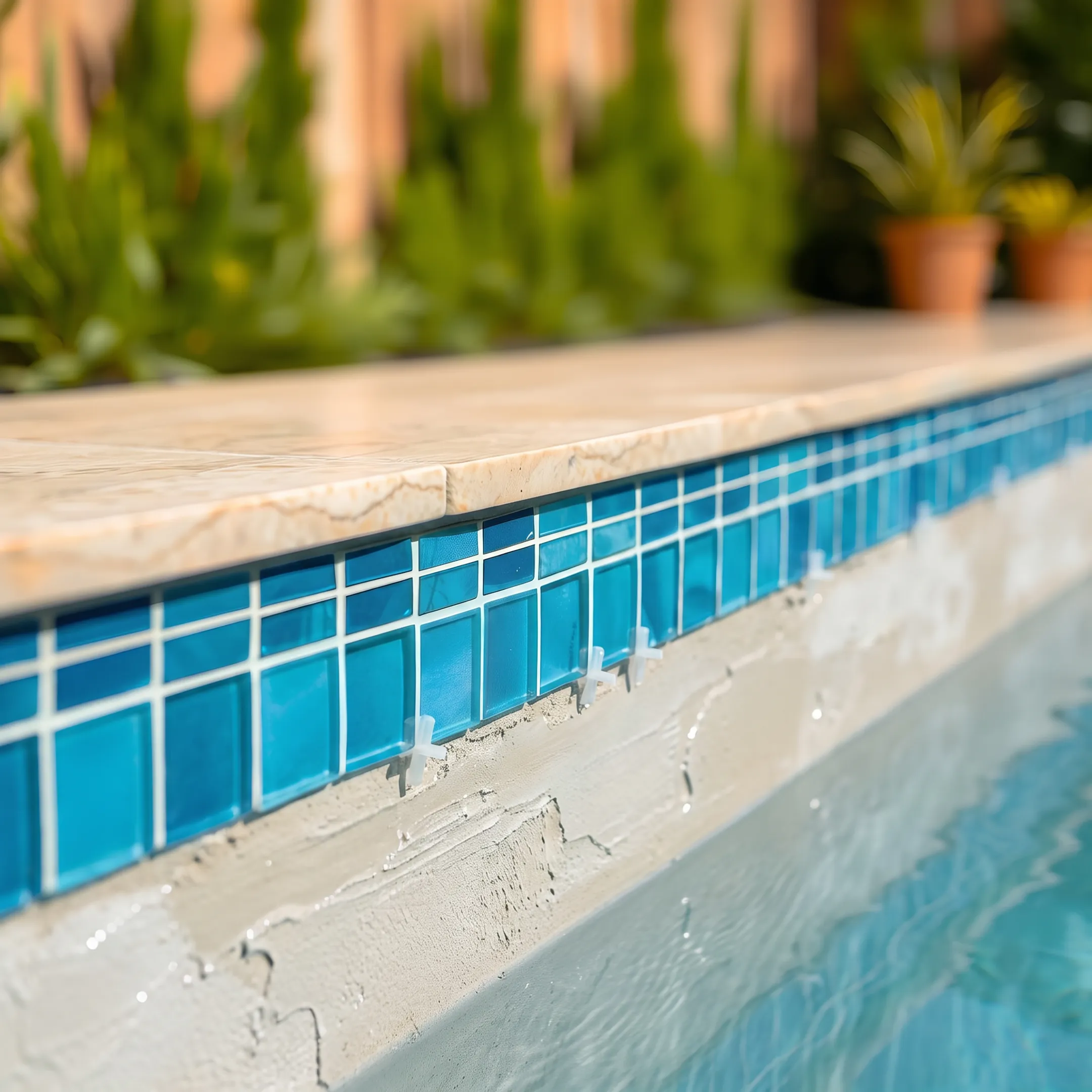 Gunite swimming pool undergoing professional resurfacing and plastering