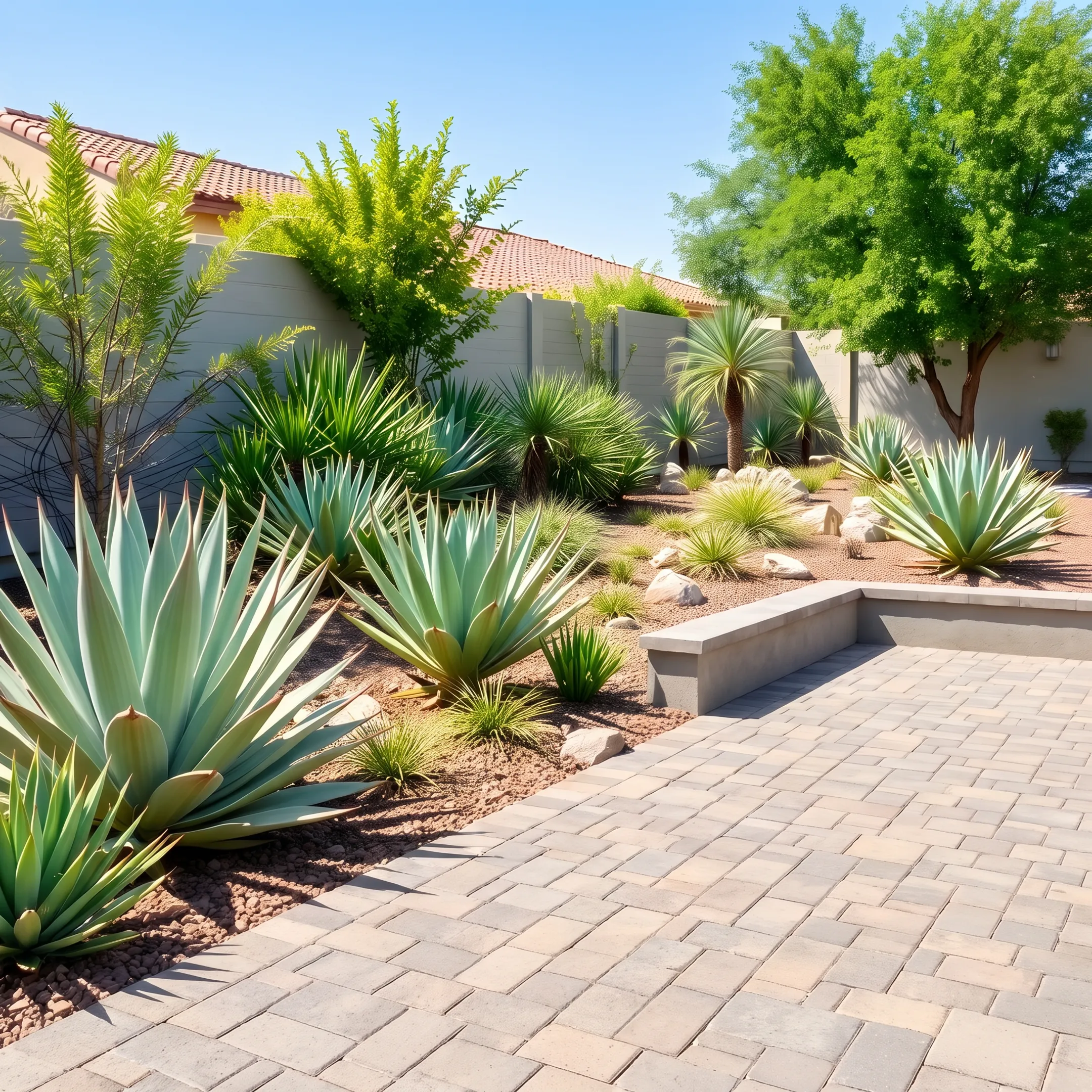 Finished hardscape patio and retaining wall in a Simi Valley yard