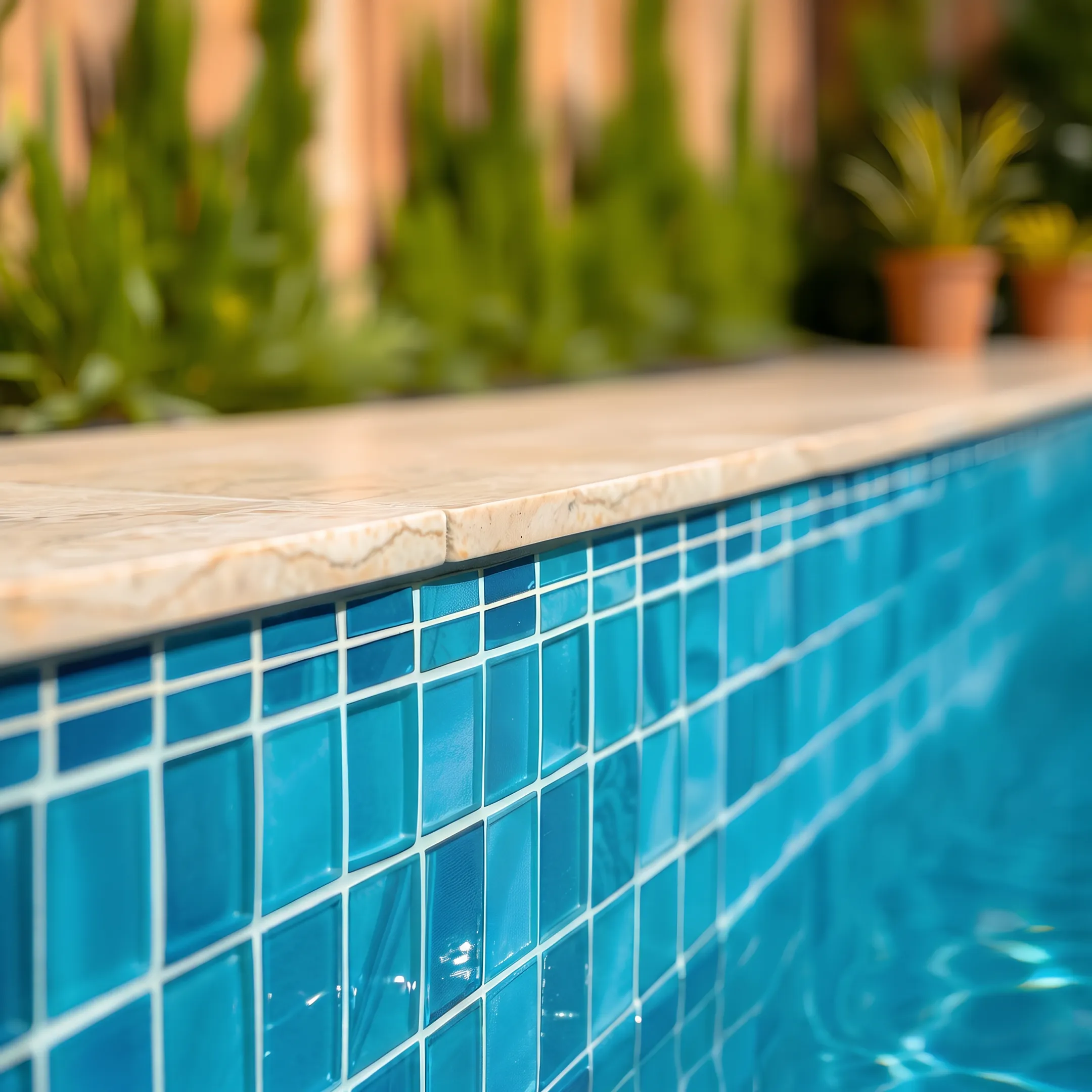 Newly resurfaced residential gunite pool with clear blue water and updated coping