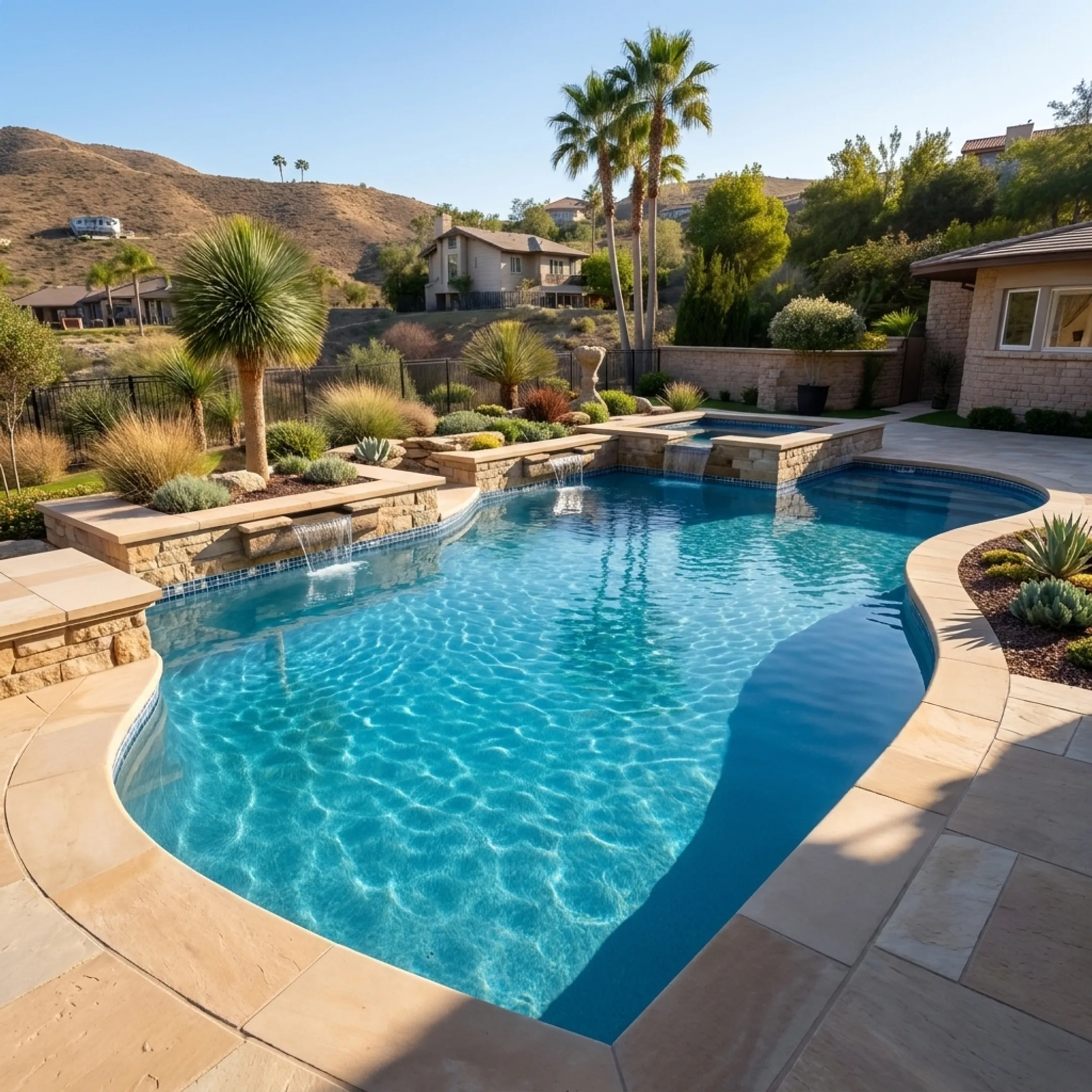 Custom residential gunite swimming pool and integrated spa