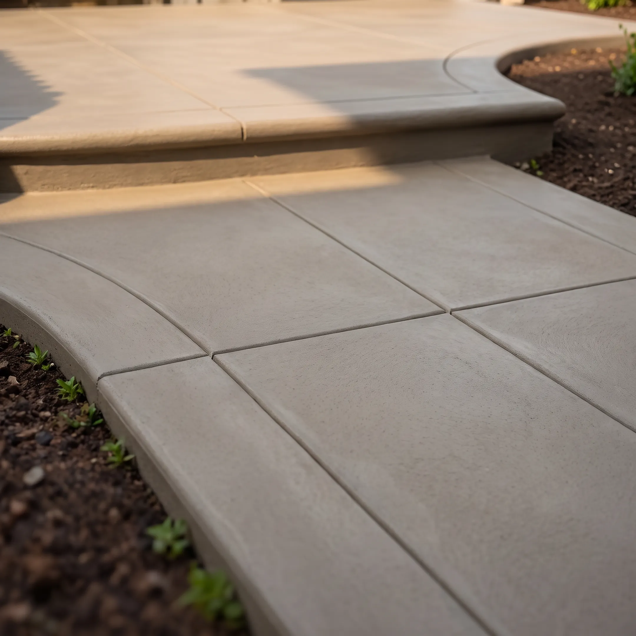 Decorative concrete patio paving with smooth borders and expansion joints
