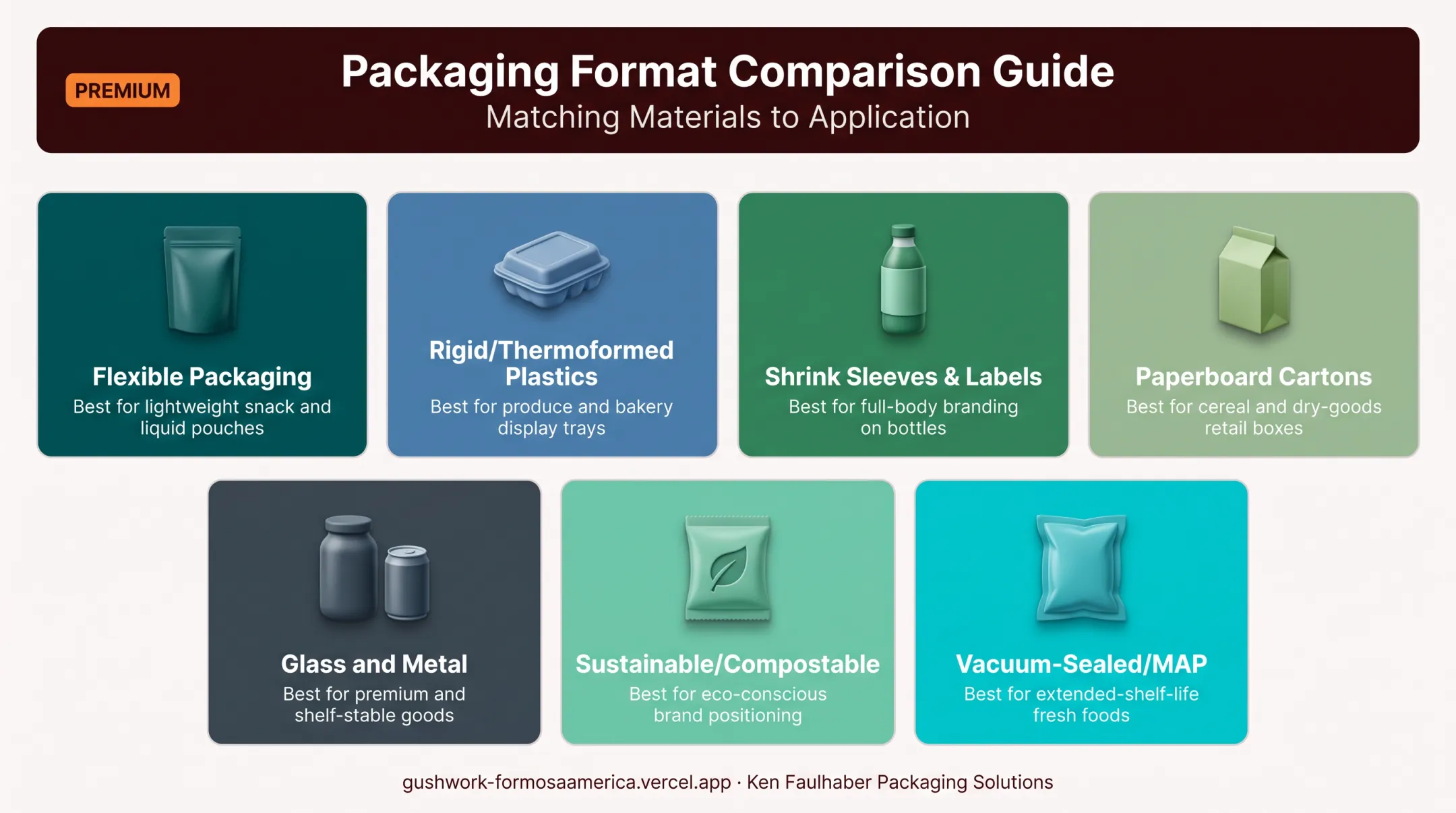 Seven food packaging categories comparison chart with best use cases